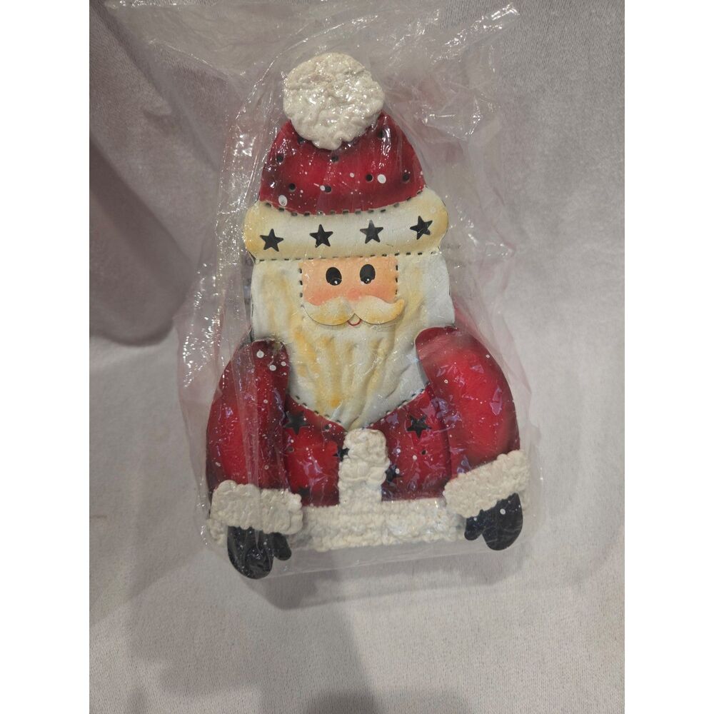 Vintage Metal Santa Claus Lantern Candle Holder Christmas Luminary Box 154538